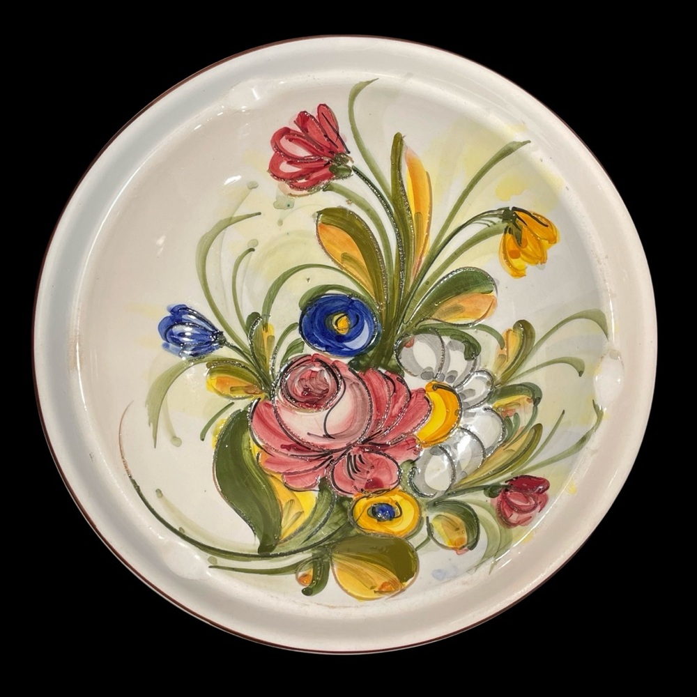 Vintage 1960s Castelli Pottery Art Italian Floral Terracotta Ashtray - Italy